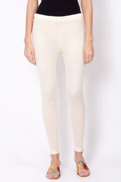 Ecru Acrylic Woollen Leggings image number 0
