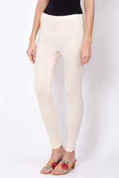 Ecru Acrylic Woollen Leggings image number 2