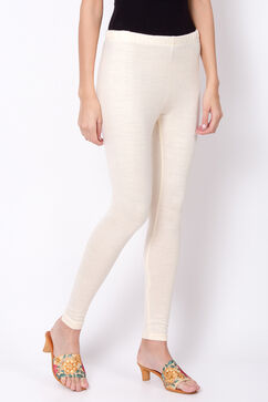 Ecru Acrylic Woollen Leggings image number 3