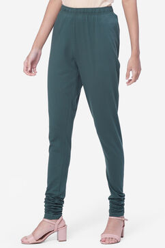 Green Cotton Solid Churidar image number 2