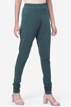 Green Cotton Solid Churidar image number 3