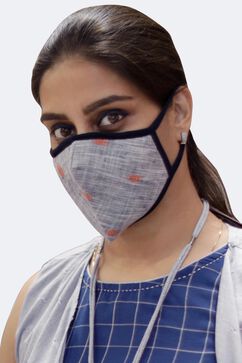 Grey Cotton Yarndyed Face Mask image number 0