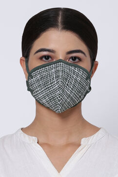 Green Cotton Flax Printed Face Mask image number 0