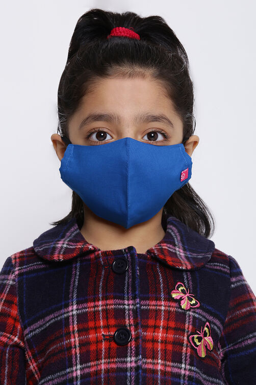 Blue Cotton Kids Solid Face Mask image number 0