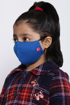Blue Cotton Kids Solid Face Mask image number 2