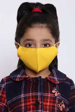Yellow Cotton Kids Solid Face Mask image number 0
