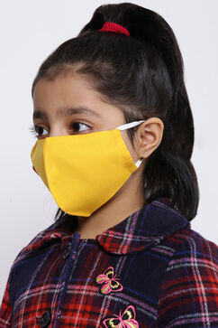 Yellow Cotton Kids Solid Face Mask image number 2
