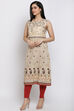Cream Cotton Straight Printed Kurta image number 2