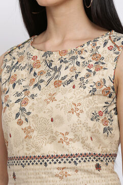 Cream Cotton Straight Printed Kurta image number 1
