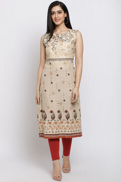 Cream Cotton Straight Printed Kurta image number 0