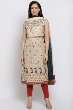 Cream Cotton Straight Printed Kurta image number 4
