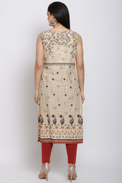 Cream Cotton Straight Printed Kurta image number 5