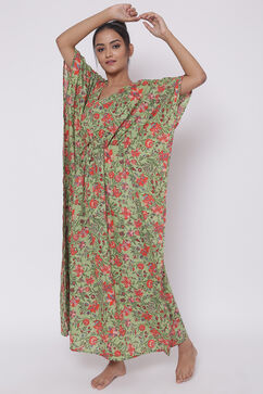 Green Cotton Printed Loungewear Kaftan image number 2