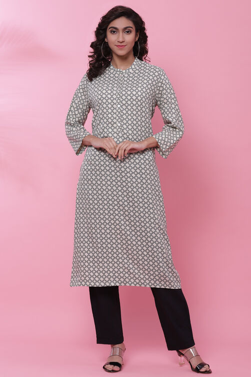 Black And Off White Rayon Kurta image number 0