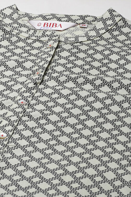 Black And Off White Rayon Kurta image number 1