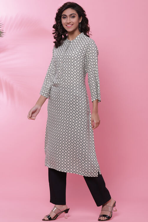 Black And Off White Rayon Kurta image number 2
