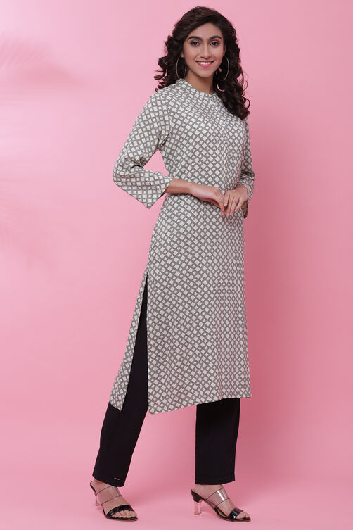 Black And Off White Rayon Kurta image number 3