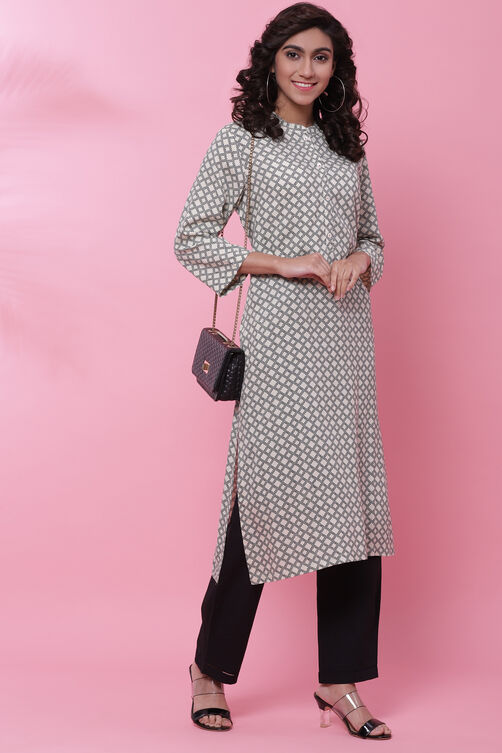 Black And Off White Rayon Kurta image number 5