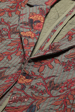 Olive Green Straight Art Silk Printed Jacket image number 1