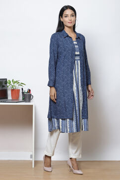 Indigo Straight Rayon Printed Jacket image number 5