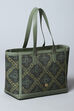 Green Canvas Leather Tote Bag image number 5