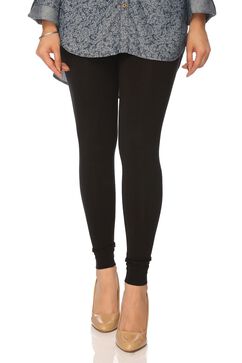 Black Cotton Blend Dyed Leggings image number 0