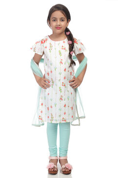 White Straight Cotton Kurta Churidar Suit Set image number 0