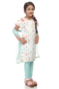 White Straight Cotton Kurta Churidar Suit Set image number 2