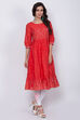 Red Cotton Flared Printed Kurta image number 0