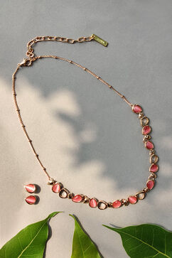 Peach Metal Brass Necklace Set image number 0