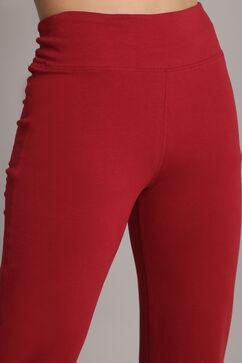 Maroon Knitted Cotton Blend Yoga Pants image number 1