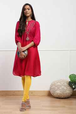 Dark Yellow Cotton Lycra Knitted Churidar image number 0