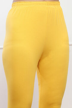 Dark Yellow Cotton Lycra Knitted Churidar image number 1