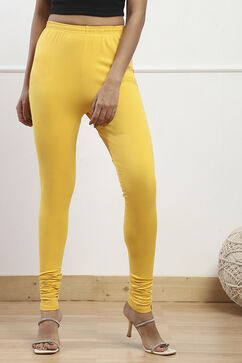 Dark Yellow Cotton Lycra Knitted Churidar image number 4