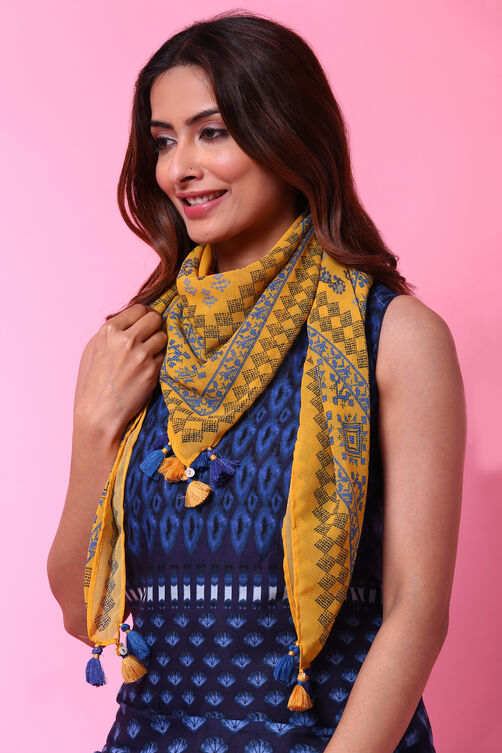 Mustard Art Silk Printed Scarf image number 0