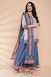 Peach And Blue Cotton Straight Kurta Skirt Suit Set image number 6