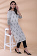 Grey Cotton Straight Kurta image number 2