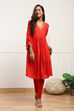 Red Cotton Blend Dyed Leggings image number 0
