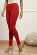 Red Cotton Blend Dyed Leggings image number 2