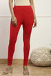 Red Cotton Blend Dyed Leggings image number 4