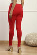 Red Cotton Blend Dyed Leggings image number 5