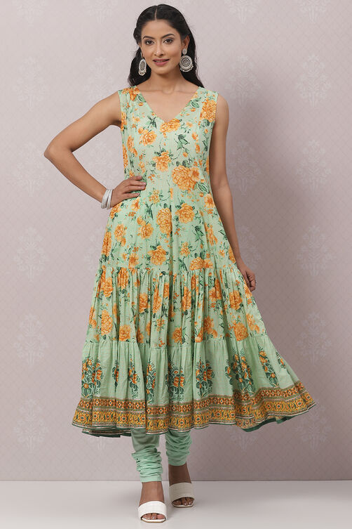 Sea Green Cotton Viscose Layered Suit Set image number 1