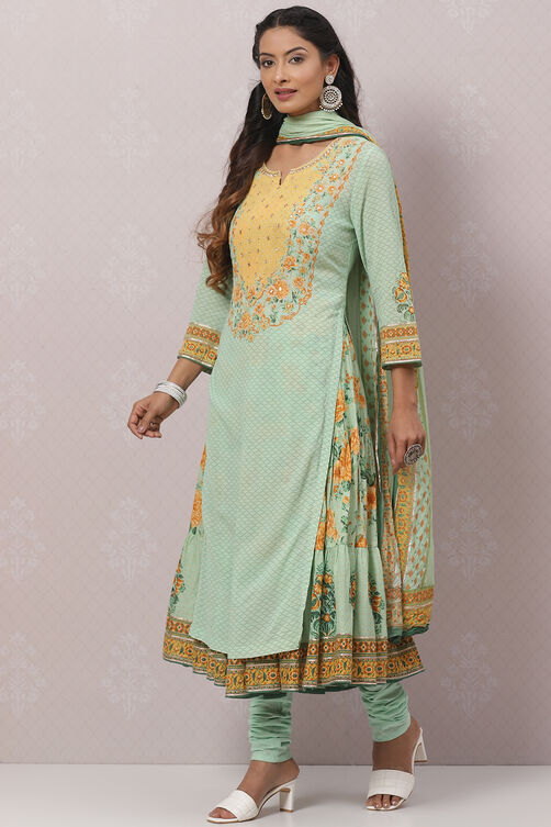 Sea Green Cotton Viscose Layered Suit Set image number 7