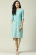 Turquoise Art Silk Straight Kurta image number 0