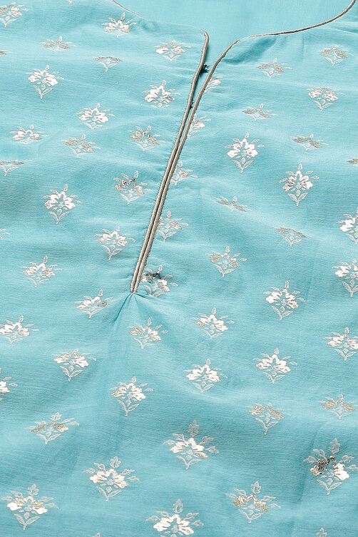 Turquoise Art Silk Straight Kurta image number 1