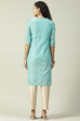 Turquoise Art Silk Straight Kurta image number 4