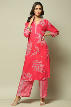 Pink Viscose Straight Printed 2 Piece Set image number 0