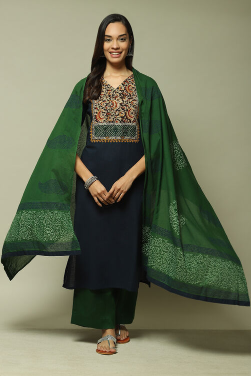 Blue Cotton Woven Unstitched Suit Set image number 0