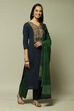 Blue Cotton Woven Unstitched Suit Set image number 6