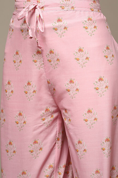 Pink Cotton A-Line Kurta Palazzo Suit Set image number 2